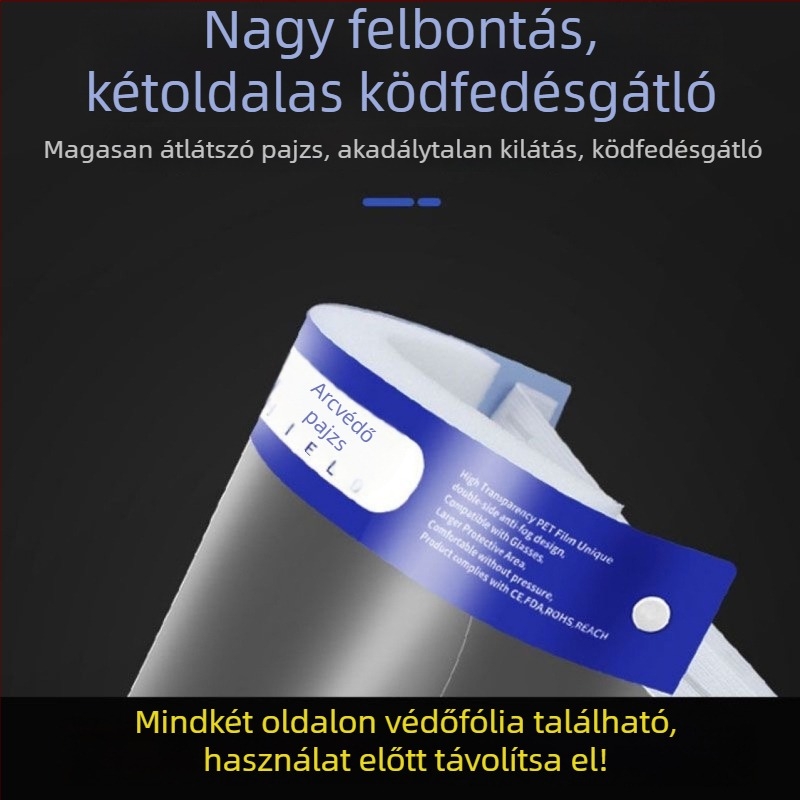 Magas felbontású páramentes átlátszó arcvédő, egyszer használatos, főzés közbeni olajfüst elleni védelem, por- és vízálló