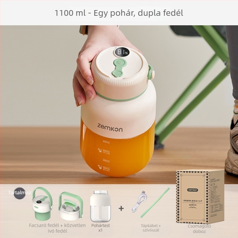Logóval testre szabott, új modellű hordozható elektromos gyümölcsprés otthoni használatra, teljesen automata, kompakt gyümölcslé pohár