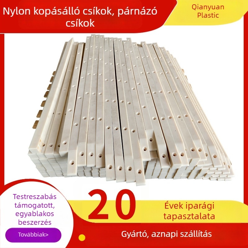 MC Nylon vezető sín kopásálló szalagokkal, perforált párnázó elemekkel, védő- és ütközésvédő szalagokkal, korlátozó, négyszögletes és hosszú szalagok