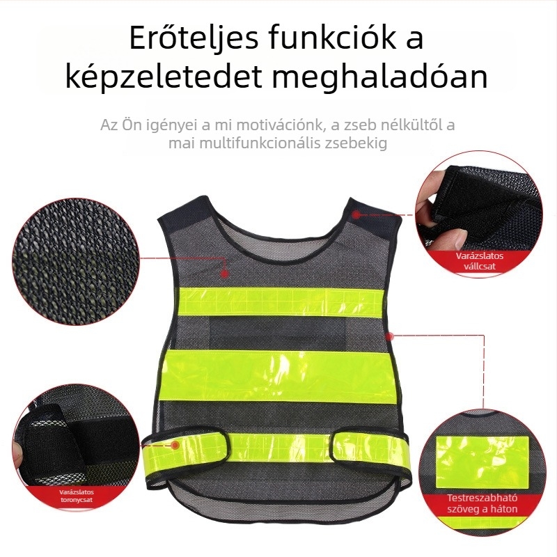 Nyomtatható reflexiós biztonsági mellény több zsebbel kerékpározáshoz és építkezéshez