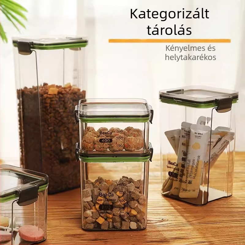 Macska- és kutyaeledel tároló vákuumzáródó fedéllel
