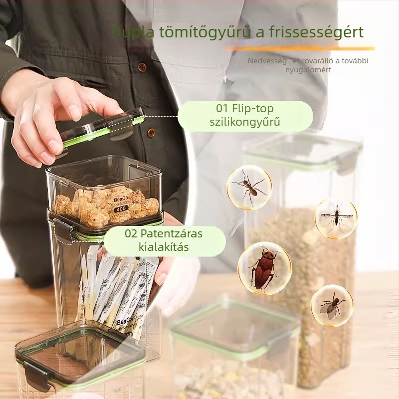 Macska- és kutyaeledel tároló vákuumzáródó fedéllel