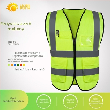 Reflektív biztonsági mellény több zsebbel építési helyszínekre és tisztítási feladatokra, fluoreszkáló