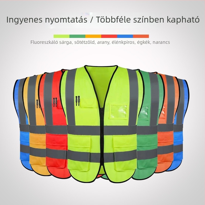 Reflektív biztonsági mellény több zsebbel építési helyszínekre és tisztítási feladatokra, fluoreszkáló