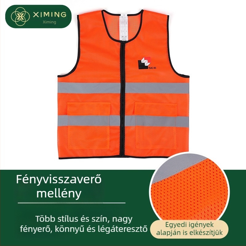 Fényvisszaverő biztonsági mellény több zsebbel, építőiparhoz és éjszakai kerékpározáshoz
