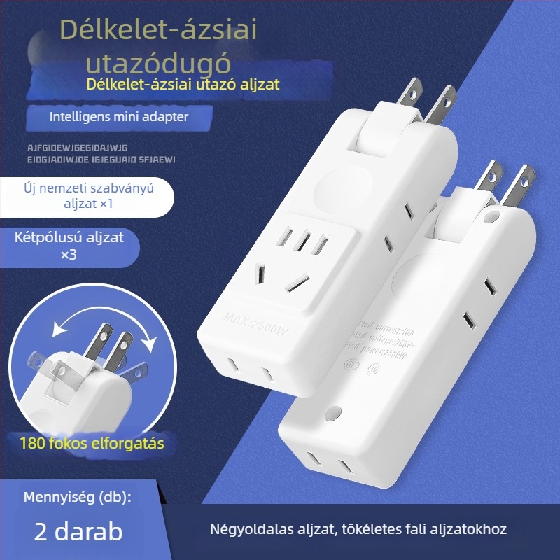 Okos falra szerelhető konnektor több aljzattal, utazási átalakító, Délkelet-ázsiai használatra, 10A, 220-250V, CCC tanúsítvány