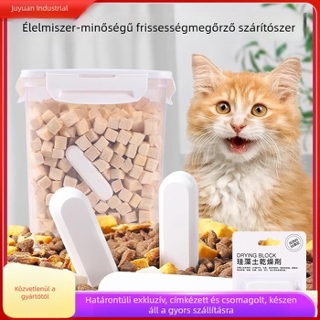 Diatomit deszikkáns háziállat-táphoz — zárt vákuumos tárolóedény macska- és kutyaeledelhez, nedvesség elleni szárítócsíkok