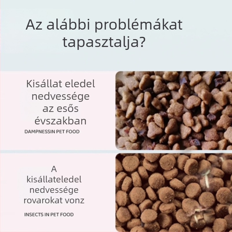 Diatomit deszikkáns háziállat-táphoz — zárt vákuumos tárolóedény macska- és kutyaeledelhez, nedvesség elleni szárítócsíkok