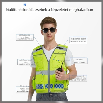 Magas láthatóságú fényvisszaverő biztonsági mellény forgalmi figyelmeztetéssel, kerékpározáshoz és motorozáshoz, Hong Kong-stílusú hálós anyag