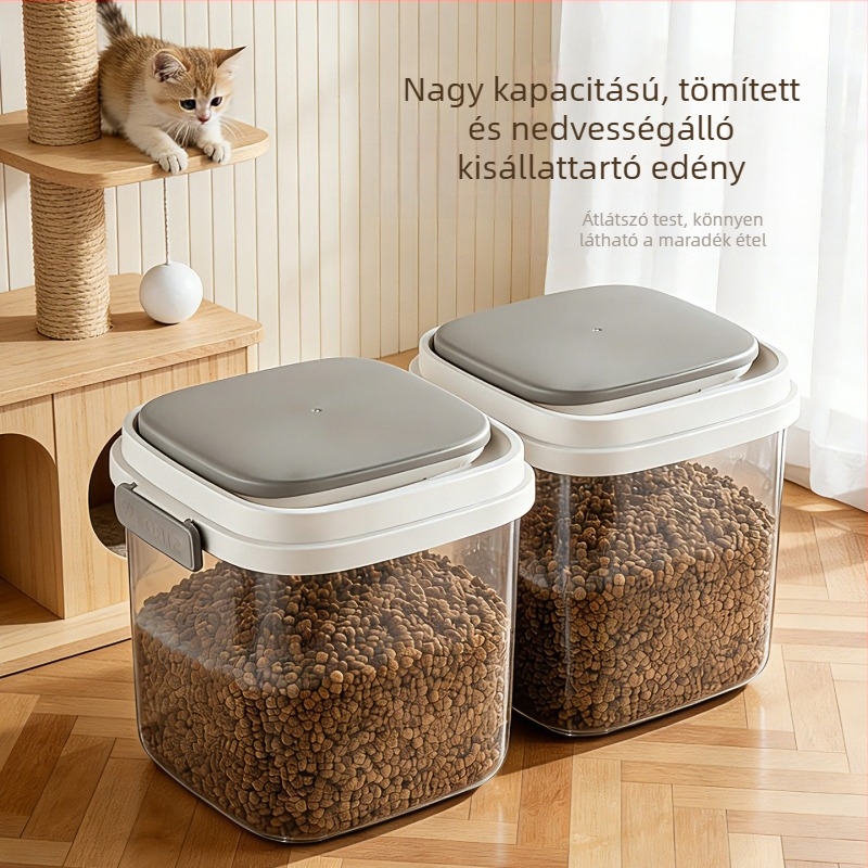 Macska- és kutyaeledel tárolóedény, műanyag, zárható, nedvességálló, nagy kapacitású, háziállat jutalomfalatok tárolására