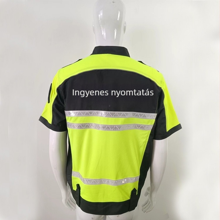 Nyári rövid ujjú fényvisszaverő szolgálati egynruha kerékpározáshoz, nedvszívó és gyorsan száradó védőruha, fekete-sárga