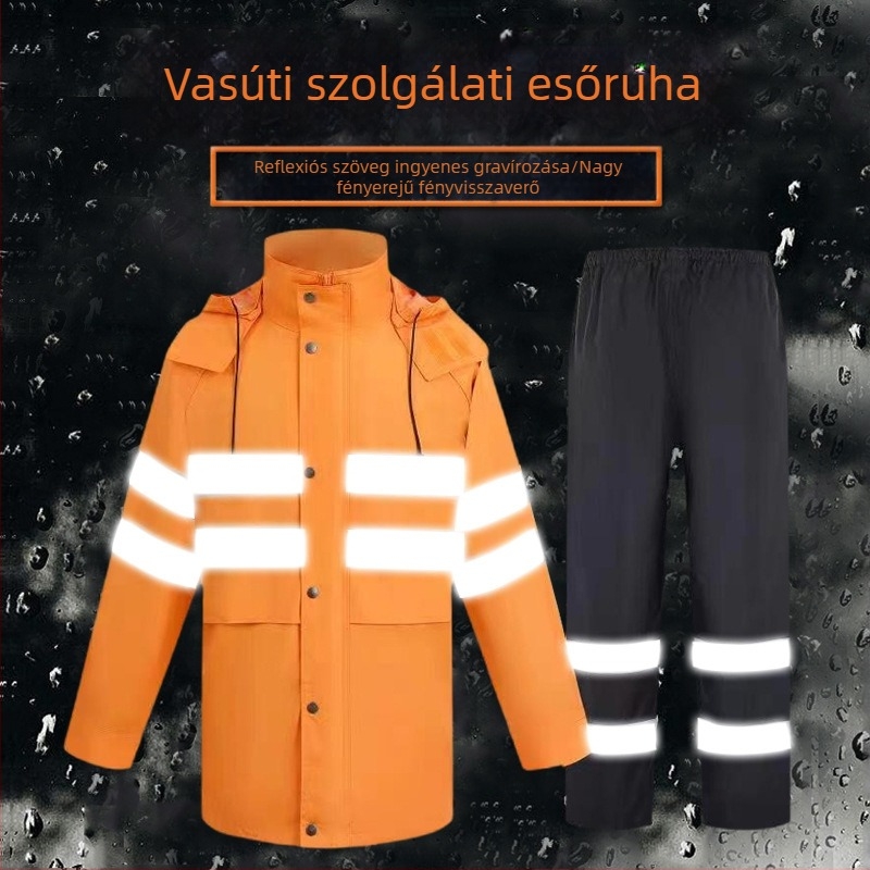 Reflektív esőkabát és nadrág szett, szétválasztható felsővel és alsóval, munkához