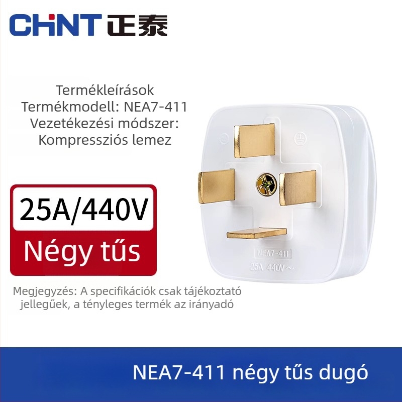 Chint NEA7 fehér egyfázisú kétpólusú tápcsatlakozó, leesés elleni védelemmel, sokoldalú, 16A négy- és háromtűs csatlakozó
