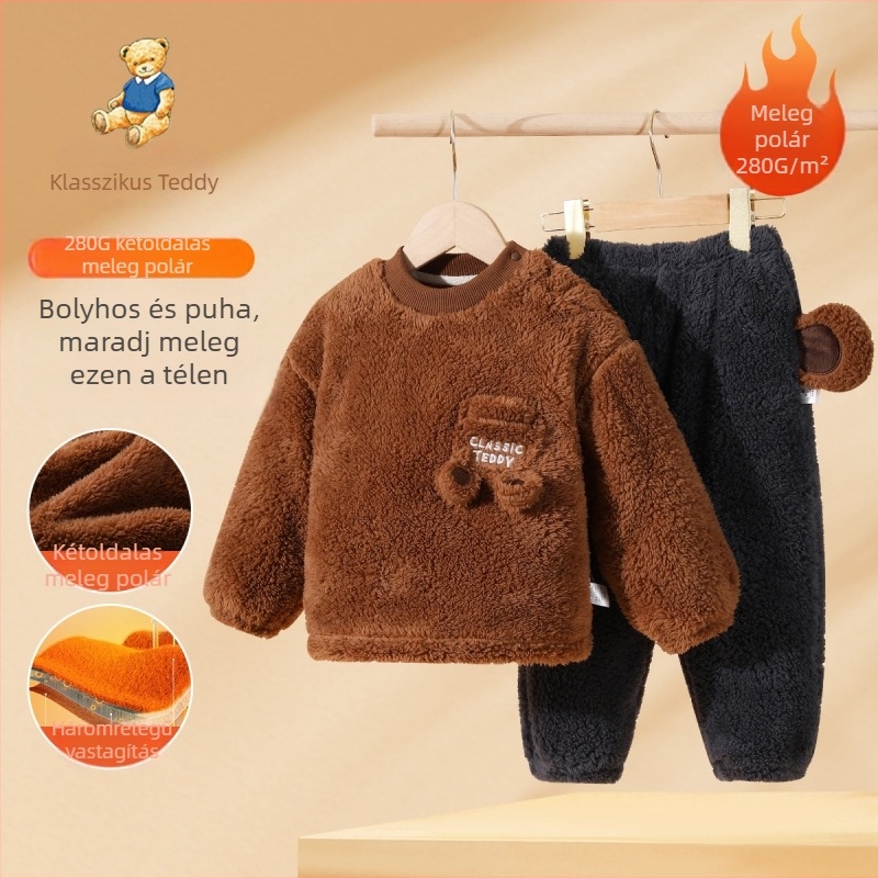 Classic Teddy gyerekek otthoni ruházati szett, vastag fleece pulóver télre
