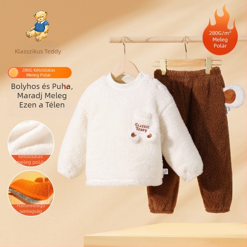 Classic Teddy gyerekek otthoni ruházati szett, vastag fleece pulóver télre