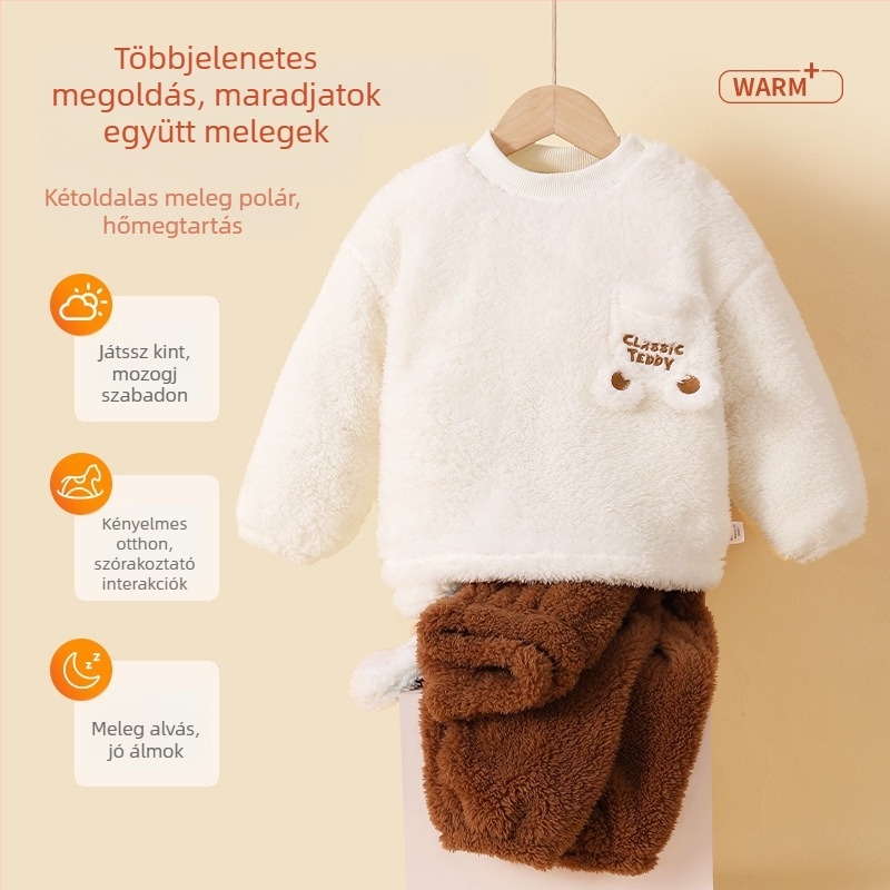 Classic Teddy gyerekek otthoni ruházati szett, vastag fleece pulóver télre