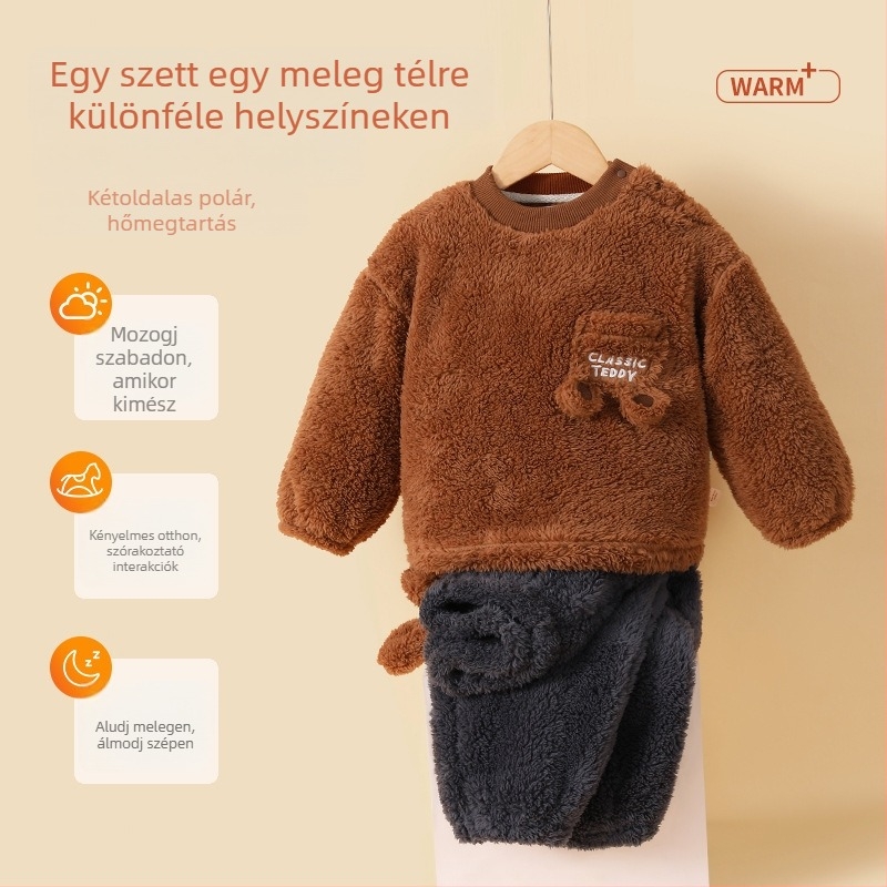 Classic Teddy gyerekek otthoni ruházati szett, vastag fleece pulóver télre