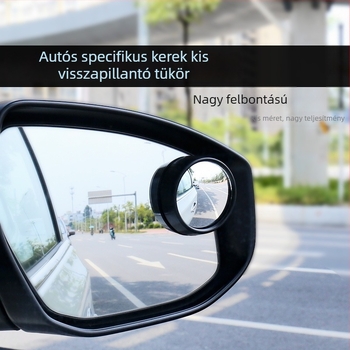 Két fekete, kis kör alakú konvex visszapillantó tükör autóhoz, 360°-os forgathatósággal, holttérfigyelő tükör