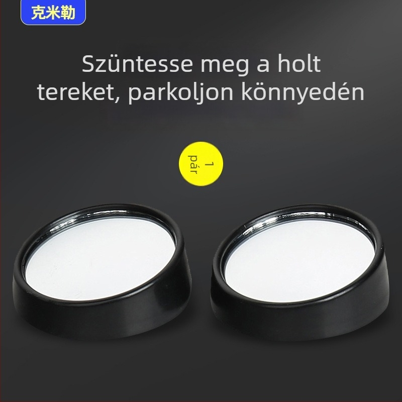 Két fekete, kis kör alakú konvex visszapillantó tükör autóhoz, 360°-os forgathatósággal, holttérfigyelő tükör