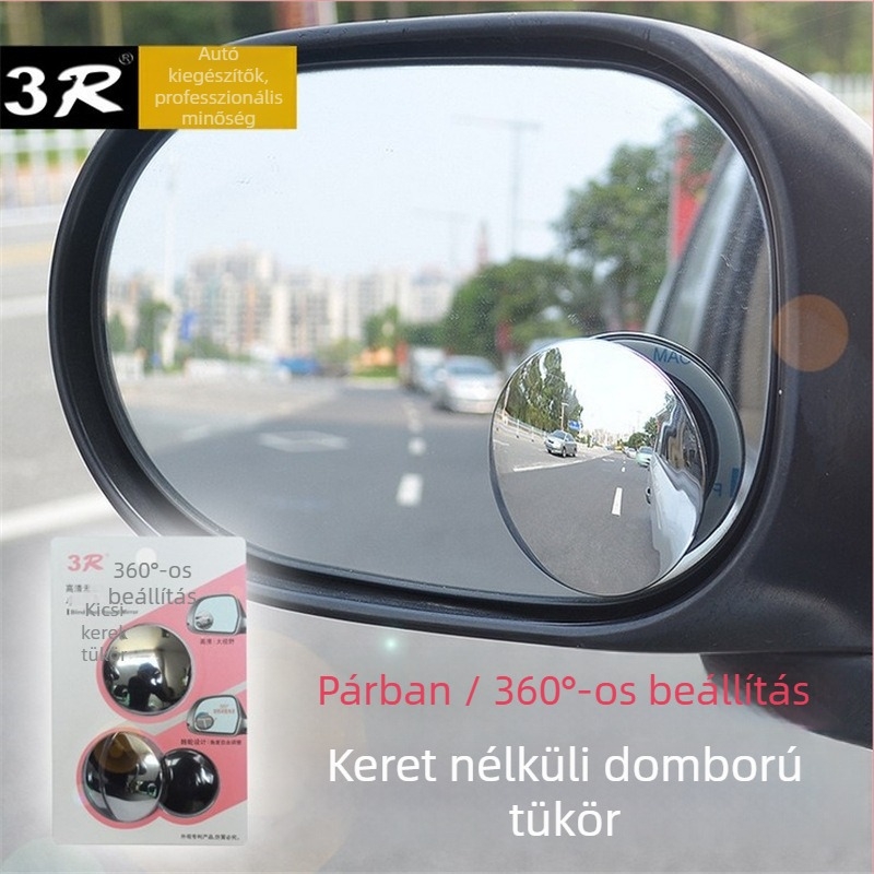 3R Autóhátsó tükör, kis kör alakú tükör keret nélkül, HD, 360° konvex üveg, széles látómező, holttér-tükör