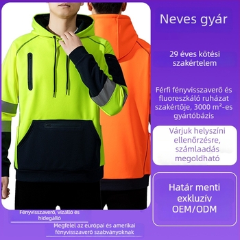 Férfi fényvisszaverő kapucnis pulóver téli időkre, vastag fleece bélés, vízálló, 3M fényvisszaverő anyag, közlekedésbiztonsági ruházat, testreszabható anyag, szín és logó