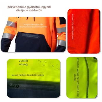 Férfi fényvisszaverő kapucnis pulóver téli időkre, vastag fleece bélés, vízálló, 3M fényvisszaverő anyag, közlekedésbiztonsági ruházat, testreszabható anyag, szín és logó