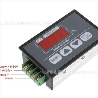 DC motor sebességszabályozó panelgombokkal, növelés/csökkentés, lágy indítás és lassú megállás, állítható motorhajtás 6-60V
