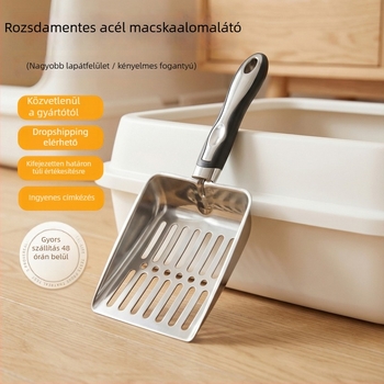 Nagy méretű rozsdamentes acél macskaalomkanál hálós szitolóval bentonitos tofu homokhoz