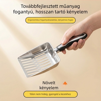 Nagy méretű rozsdamentes acél macskaalomkanál hálós szitolóval bentonitos tofu homokhoz