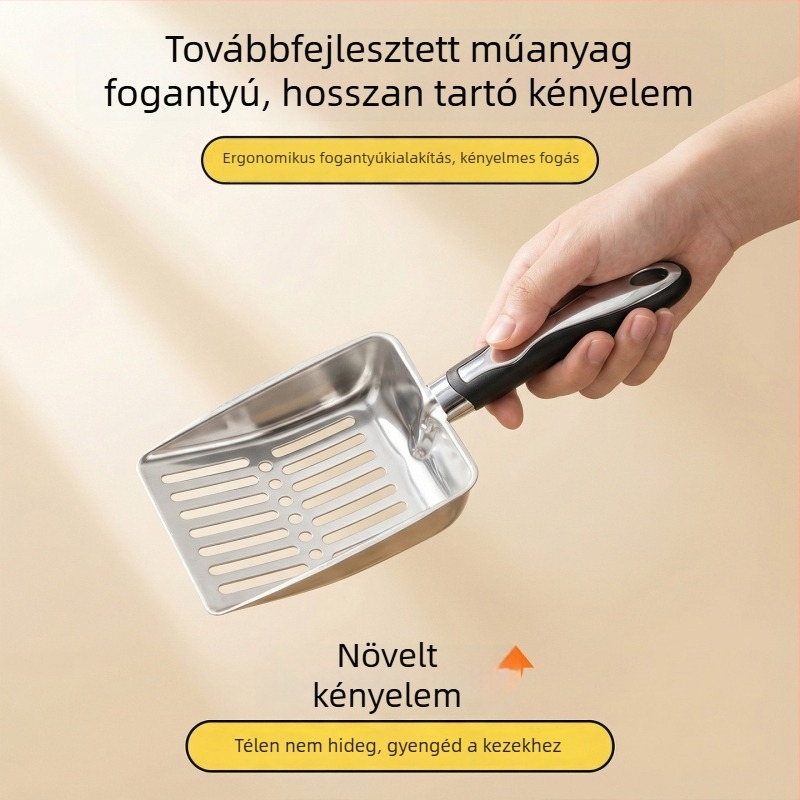 Nagy méretű rozsdamentes acél macskaalomkanál hálós szitolóval bentonitos tofu homokhoz