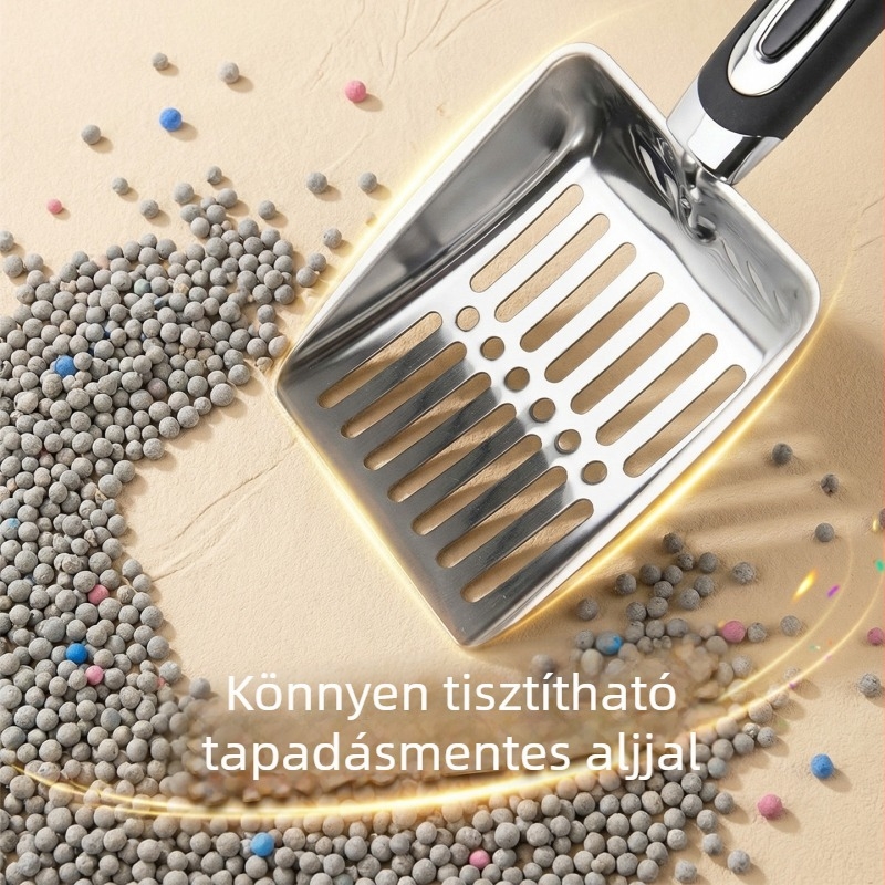 Nagy méretű rozsdamentes acél macskaalomkanál hálós szitolóval bentonitos tofu homokhoz