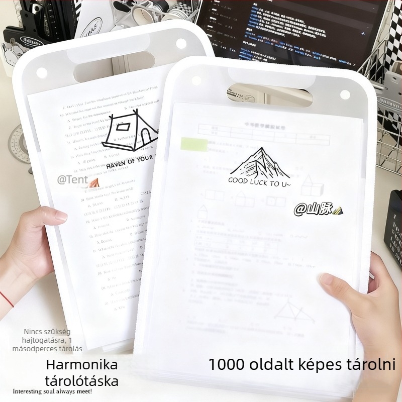 Ins-stílusú vertikális A4-es dokumentummappa, tesztlapok tárolására szolgáló táska és akordionos irattartó