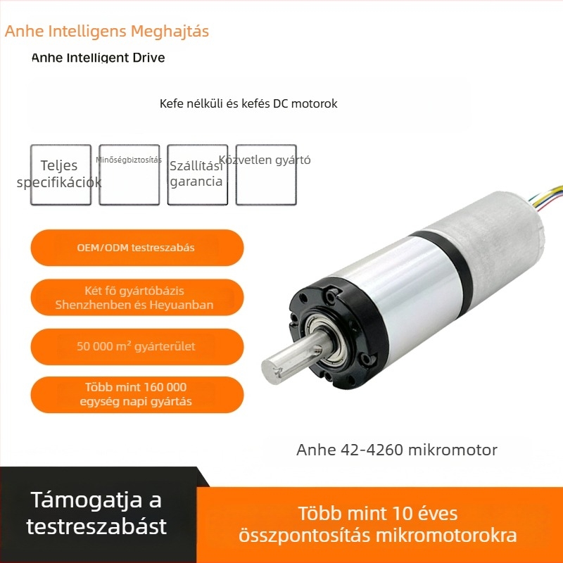 Anhe 42-4260 DC szénkefe nélküli bolygóműves motor orvosi berendezésekhez, réz tekercs, magas hőállóság, testreszabott precíziós alkatrészek