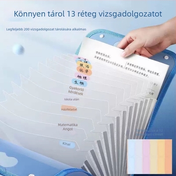 Viselhető 13 rekeszes akordeon mappa vizsgákhoz, vízálló, többszintű dokumentum rendező, tantárgyak szerinti rendszerezés diákok számára