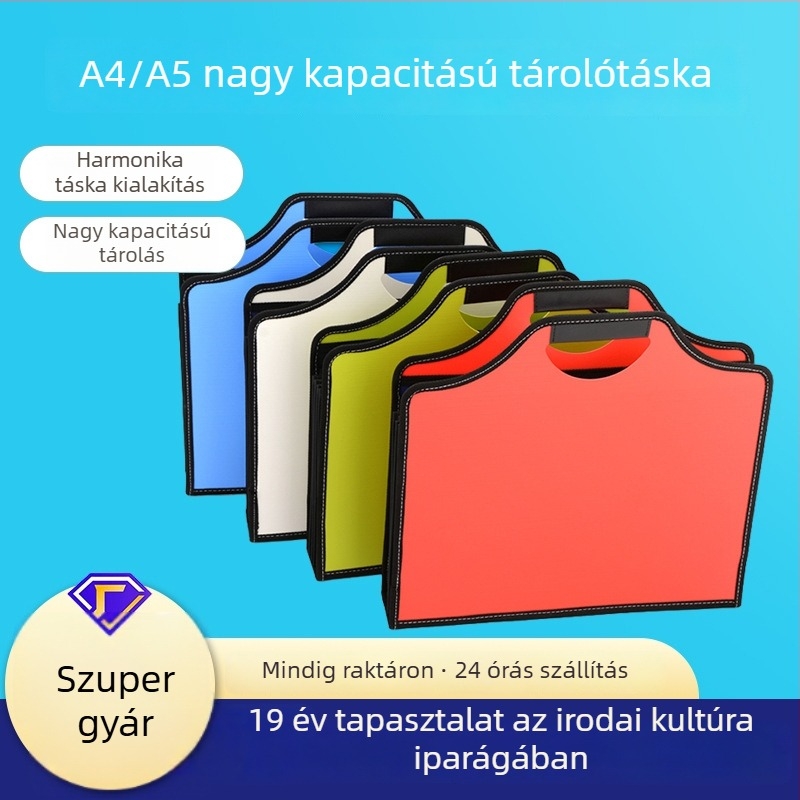 Iroda dokumentumtároló táska A4/A5, vastag PP, nagy kapacitású, többszintű akordeon-stílusú elválasztóval, kézben hordható