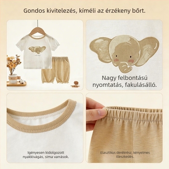 Lányok nyári, 100% pamut rövid ujjú felső és rövidnadrág készlet, aranyos mintával