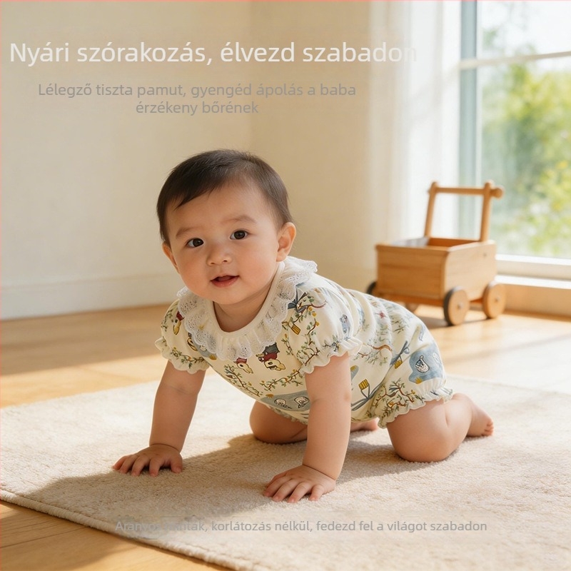 Lányok nyári 100% pamutból készült rövidujjú felső és rövidnadrágos szett Peter Rabbit csipkés szegéllyel, lélegző és kényelmes otthoni és szabadtéri viselésre