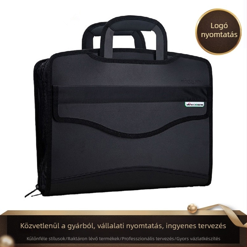 Cipzáros irattároló táska akordeon rendezővel, kézben hordható dokumentum- és laptoptáska, üzleti uniszex
