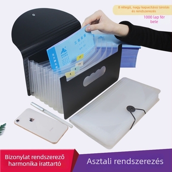 Műanyag függőleges irattartó több rekesszel, akordeon-stílusú, B6 méretű, jegyekhez, utazási dokumentumokhoz és szállítási bizonylatokhoz