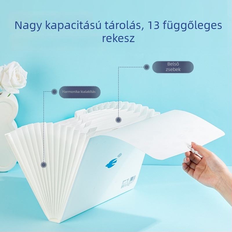 Deli PM318 PP anyagú 13 rekeszes akordeon mappa, nagy kapacitású hordozható dokumentum szervező