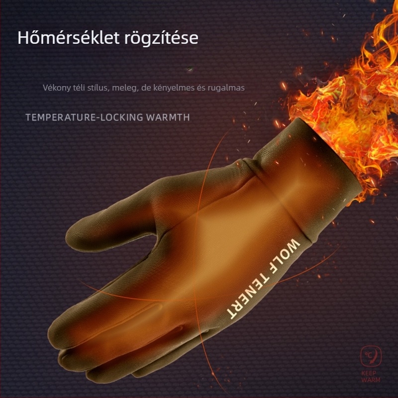 Téli kesztyű elektromos kerékpárhoz, kerékpározáshoz és síeléshez – vastag, meleg, szilikon csúszásmentes, nyomtatott dizájnnal, érintőképernyő-kompatibilis