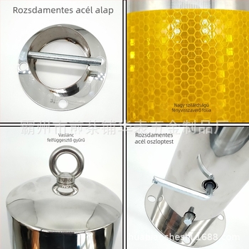 Rozsdamentes acél figyelmeztető oszlop, levehető ütközésvédelmi oszlop, úti visszaverő felülettel és földbe rögzítéssel
