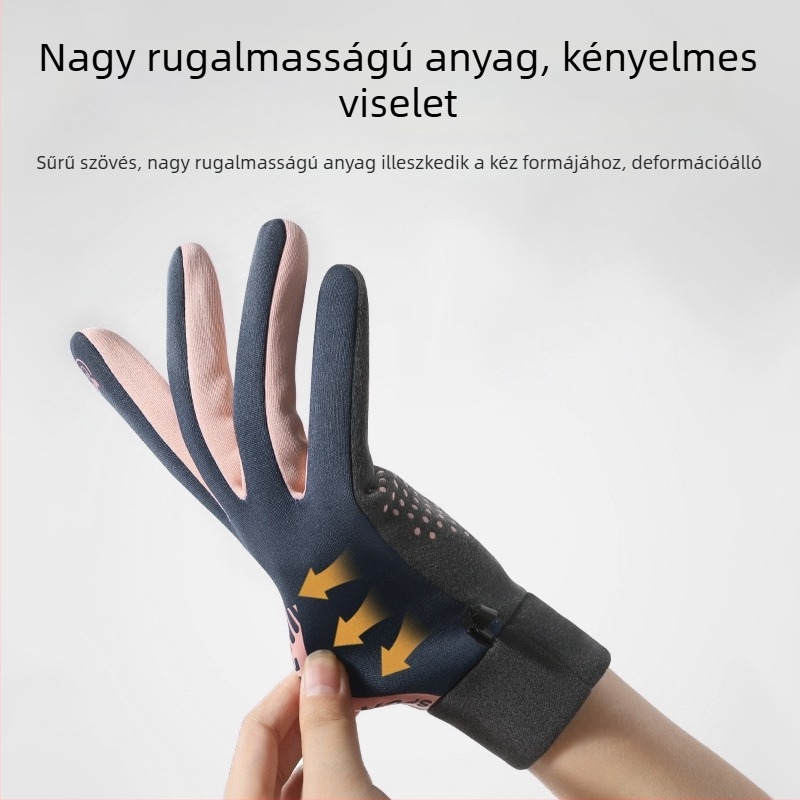 Téli kerékpáros kesztyű, fleece-tel bélelt, vízálló szilikon, csúszásmentes és kopásálló, uniszex, kültéri sportokra