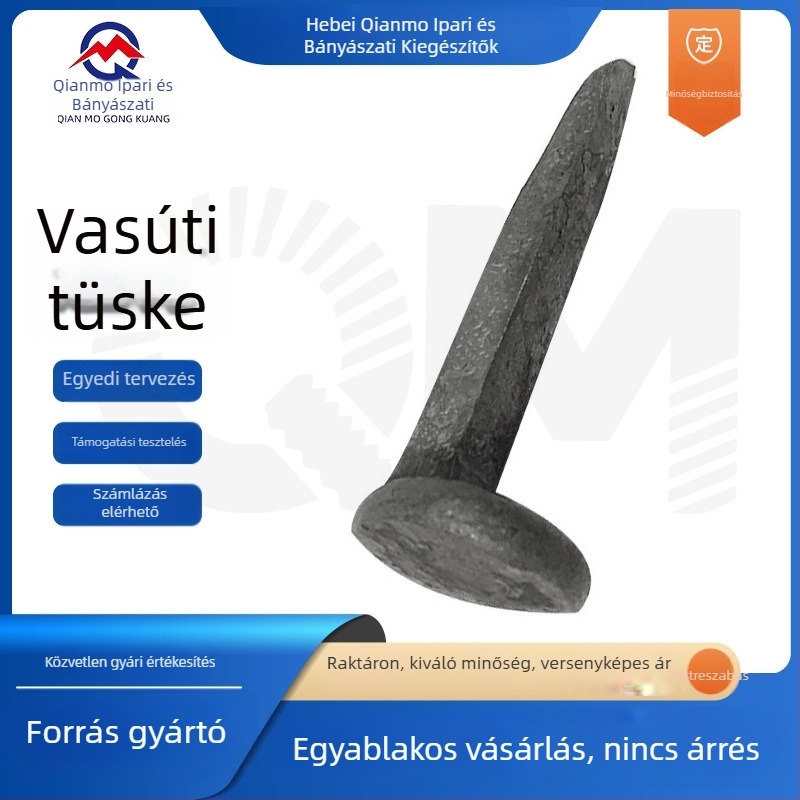Bányászati vasúti szögek, kézi kivitel, 10x100mm és 12x120mm, alátétek a sínhez