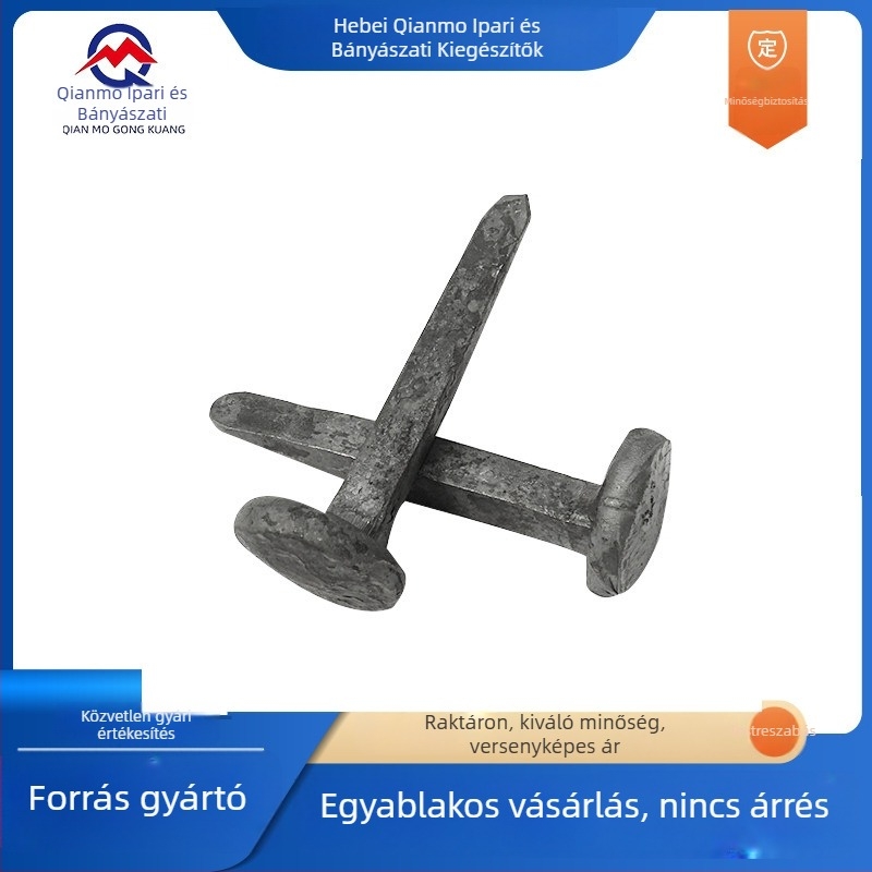 Bányászati vasúti szögek, kézi kivitel, 10x100mm és 12x120mm, alátétek a sínhez
