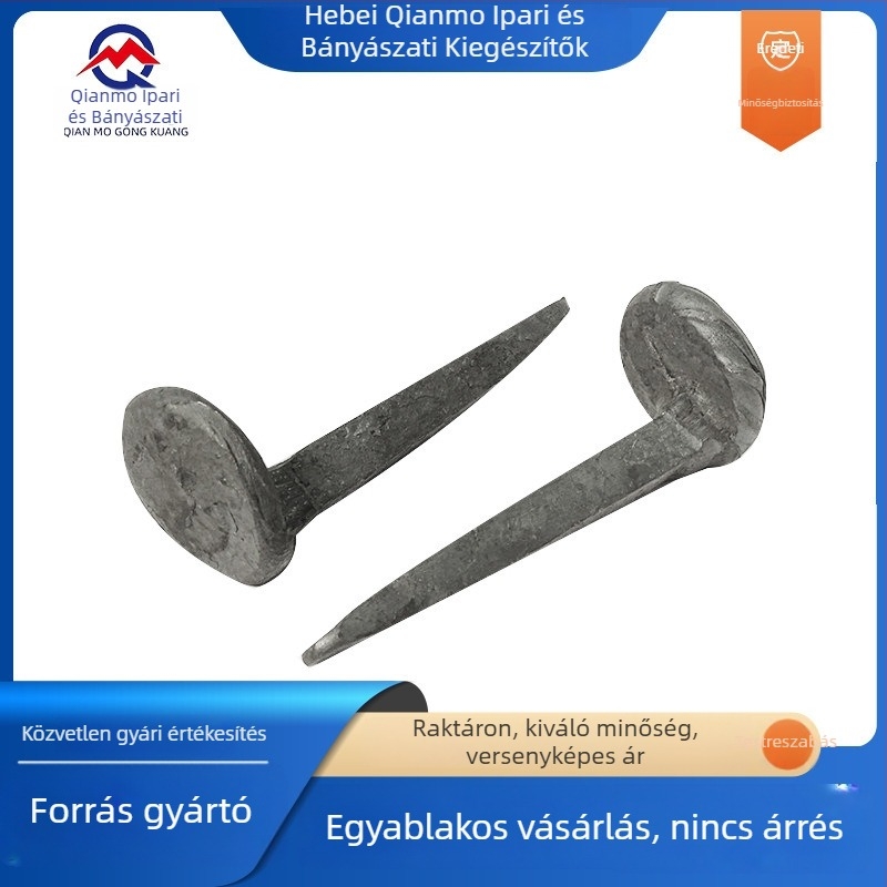 Bányászati vasúti szögek, kézi kivitel, 10x100mm és 12x120mm, alátétek a sínhez