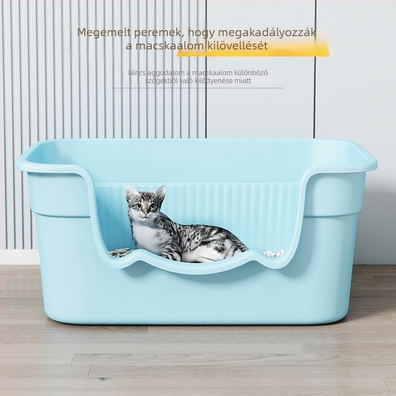 Extra-nagy, vastagított macskaalom-tálca, fröccsenésálló, félig zárt kialakítás nyitott toppal Maine Coon macskáknak