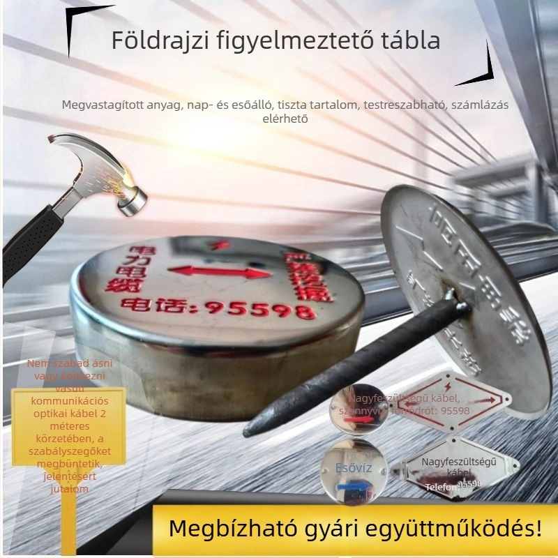 Egyedi földi elektromos jelzőtábla fém útburkolati elemekkel a csövek és kábelek útvonalaihoz