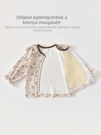 100% pamut babaruha, varrat nélküli két darabos szett újszülötteknek, egész éves tavasz–ősz, aranyos hercegnő-stílusú otthoni viselet