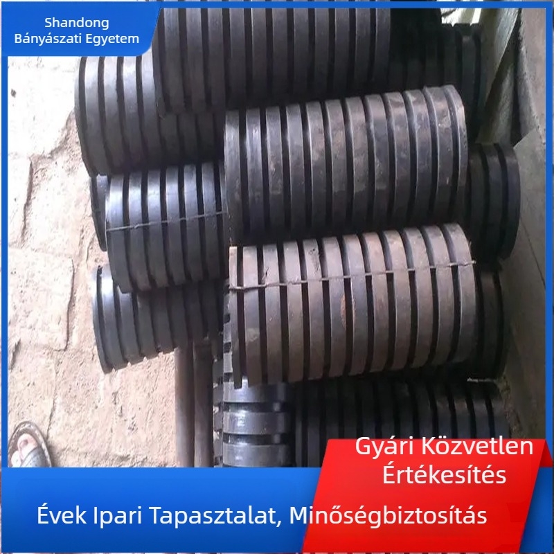 Bányászati gumiborítású buffer görgő, korrózióálló, lángálló, stabil barázdált szerkezettel